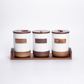 Набір банок для сипучих продуктів 3 шт. з бамбуковими кришками на підставці
