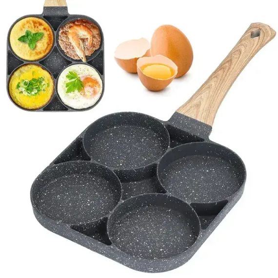 Антипригарная сковорода на 4 отделения для блинов и яичницы / Порционная сковорода для жарки яиц / Кухонная сковорода | Зображення 3