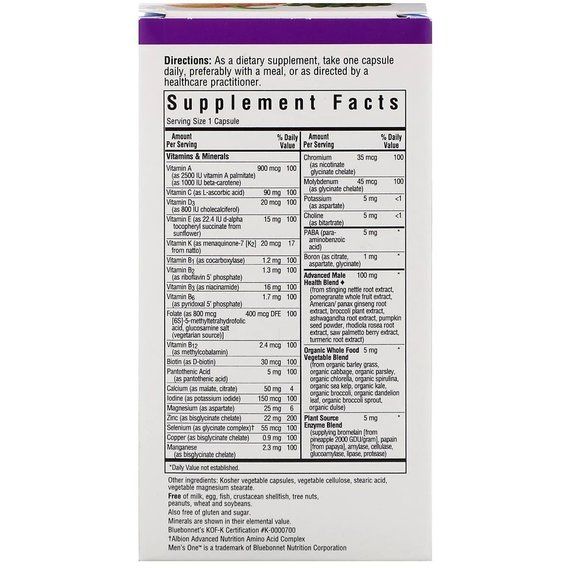 Витаминно-минеральный комплекс Bluebonnet Nutrition Men's One 30 Veg Caps BLB0139 | Зображення 1