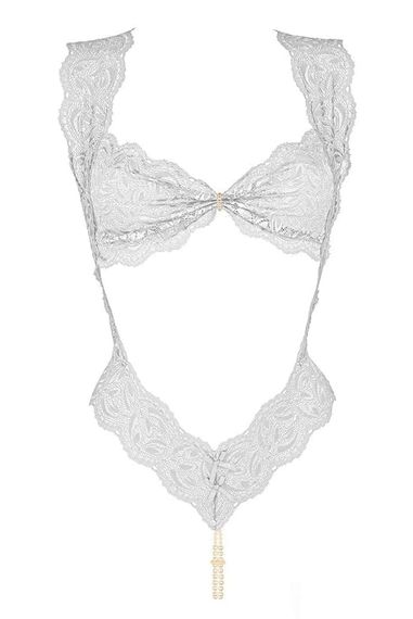 Кружевное боди с двойной жемчужной нитью Bracli Body Your Night, Белый, Свадебное бельё, M, M