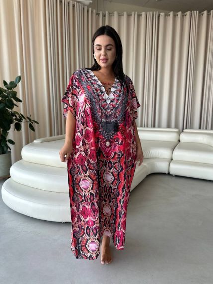 Легка максі сукня-туніка рожева PLUS SIZE для відпочинку | Зображення 5