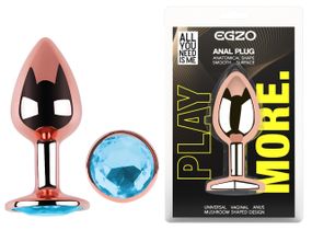Анальная пробка с кристаллом EGZO - Rose Gold Round Plug Aqua size M Sex Aura