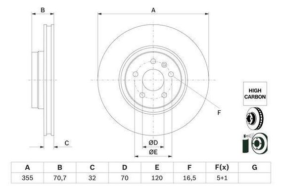 Гальмівний диск для TESLA, передня вісь BOSCH, 0986479G54 | Зображення 1