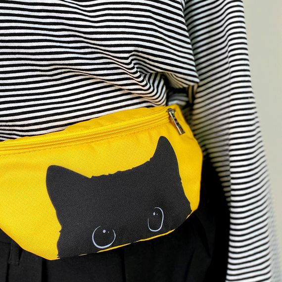 Сумка на пояс бананка Bumbag Черный котик 27x16 см (BB_22S014_ZHL) | Зображення 1