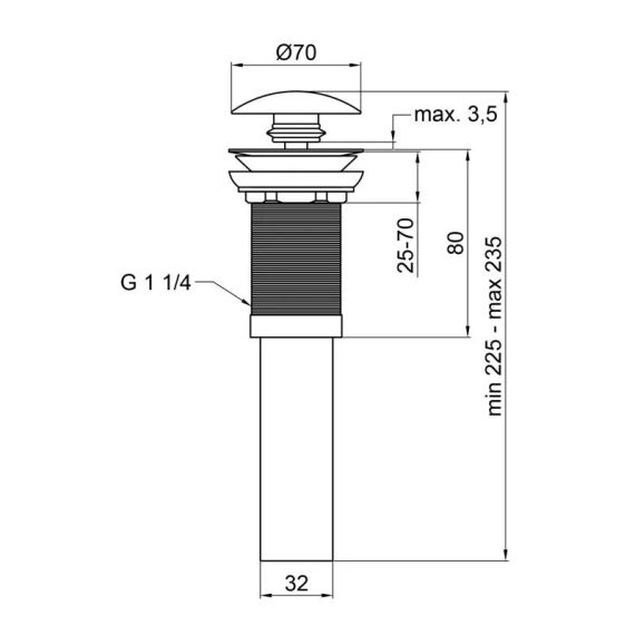 Донний клапан для раковини Qtap PU02 225х70х70 White | Зображення 1