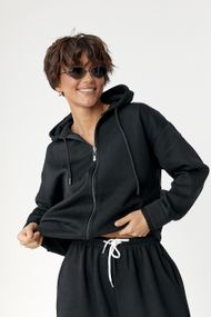 Утеплене худі на блискавці - чорний цвет, S (є розміри)