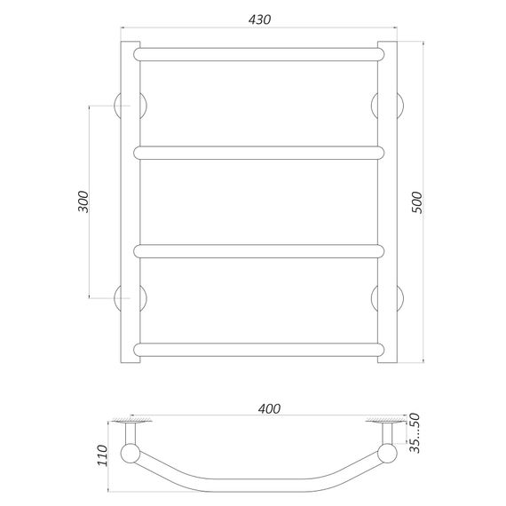 Рушникосушарка UNIO LT W 500-400-4 Драбинка Трапеція (20642) | Зображення 1