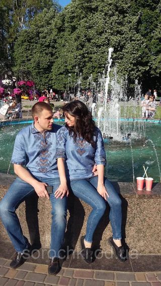Вишиванка парна ,домотканное полотно, орнамент "Берегиня"