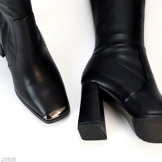 Шикарні чорні ботфорти стрейч на стійких підборах | Зображення 1