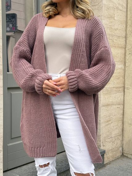 Жіночий трикотажний теплий кардиган оверсайз колір моко розмір onesize 44-54  ML5009 | Зображення 2