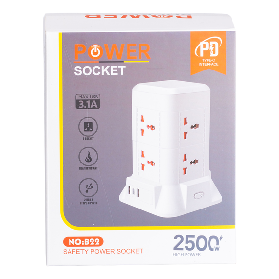 Мережевий фільтр подовжувач 2.8 м з лампою на 6 універсальних розеток з 2 USB, 1 Type-C, бездротова зарядка HP-5-1 | Зображення 8