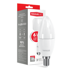 LED ЛАМПА MAXUS C37 6W ТЕПЛЕ СВІТЛО E14 (1-LED-533)