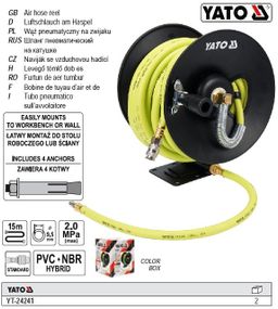 Шланг пневматичний YATO Польща ПВХ на котушці 20 Bar Ø=9,5 l=15 м YT-24241