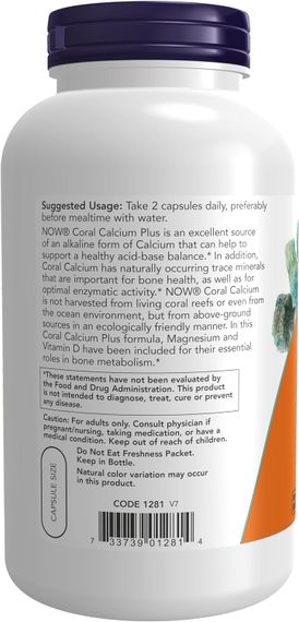 Коралловый кальций NOW Foods Coral Calcium Plus 250 caps | Зображення 2