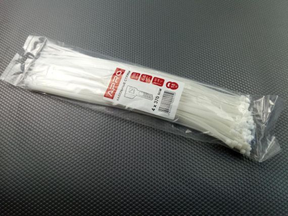 Хомут пластиковий APRO 370х4 (100 шт. в уп.) білий, 1 ПАКОВКА (CT-W4370)