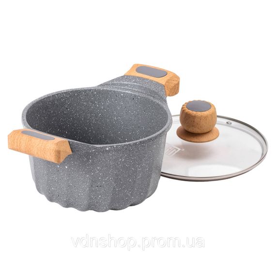 Алюмінієва каструля об'ємом 3 літри з кришкою Ø 20 см. Мармур з антипригарним покриттям MGC сірий HP-4-432G | Зображення 2