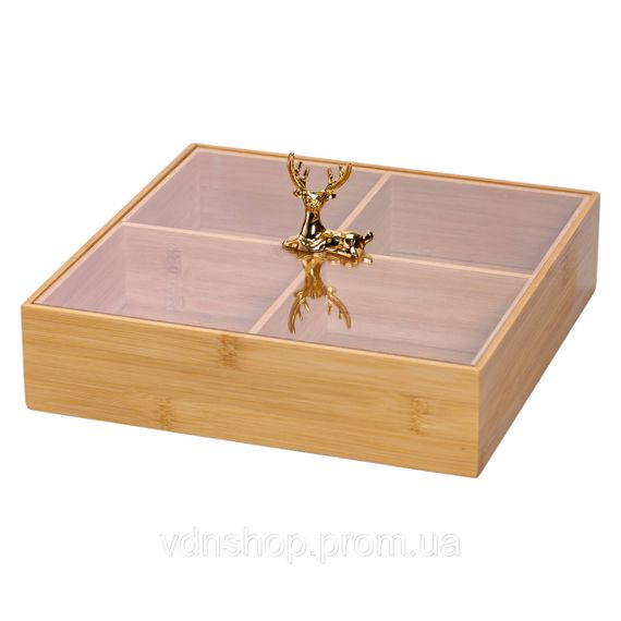 Менажниця дерев'яна на 4 секції з кришкою квадратна HB-40-1 | Зображення 2