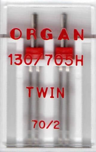 Голки швейні подвійні універсальні ORGAN TWIN №70/2 пластиковий бокс для побутових швейних машин