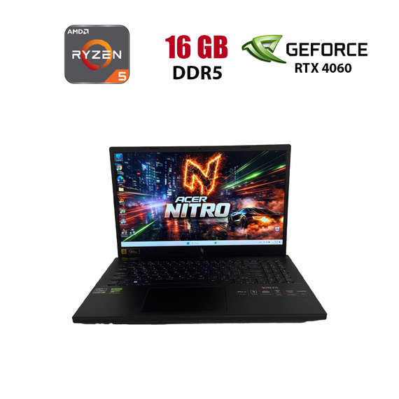 Игровой ноутбук Acer Nitro V15 ANV15-41 / 15.6" (1920x1080) IPS / AMD Ryzen 5 7535HS (6 (12) ядер по 3.3 - 4.55 GHz) / 16 GB DDR5 / 512 GB SSD / nVidia GeForce RTX 4060, 8 GB GDDR6, 128-bit / WebCam б/у
