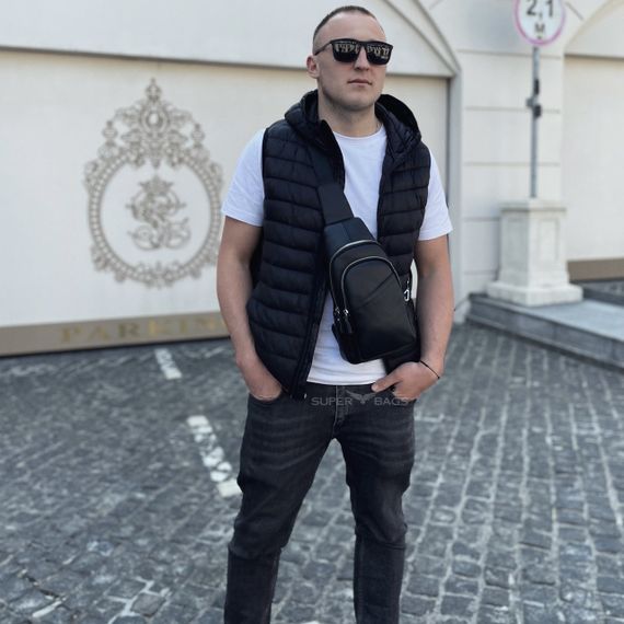 Сумка-слінг чоловіча чорна через плече з натуральної шкіри TIDING BAG A25F-515-1A | Зображення 9