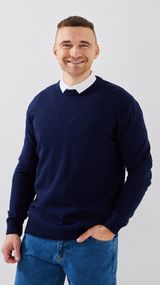 Джемпер однотонний чоловічий GENUA G01205-0002 XL Темно-синій shop (2000999471476)