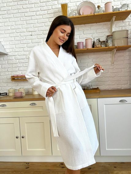 Жіночий вафельний халат COSY довгий, білий