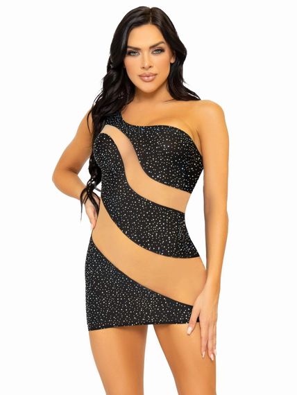 Еротична міні-сукня з сітчастими вставками та стразами Leg Avenue Glam Vibe Rhinestone, чорна, S