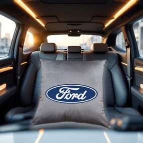 Авто Подушка c вишивкою логотипу марки форд Ford сірий автомобілісту 02222