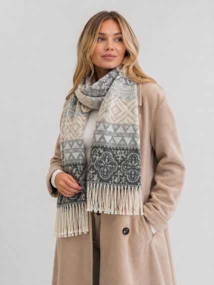 Стильний палантин з геометричним орнаментом 185*70 см Сіро-бежевий (2011) | Зображення 2