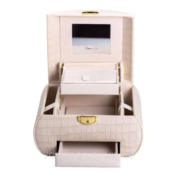 Скринька для прикрас з еко шкіри 3 яруси із замком органайзер для ювелірних виробів HP-5-21BE | Зображення 1