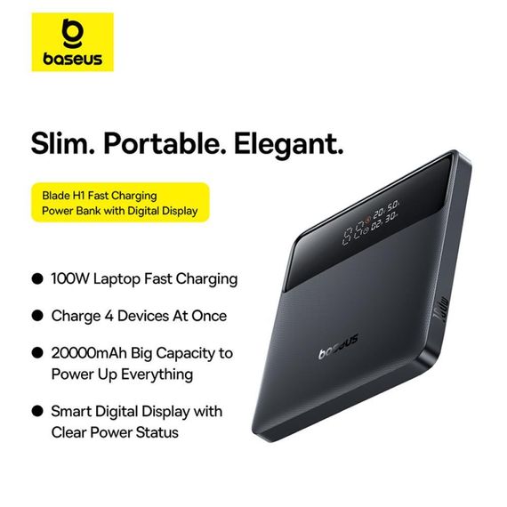Повербанк Baseus Blade Power Digital Display HD Edition 20000mAh 100W 6A з технологією QC3.0+PD3.0 | Зображення 3