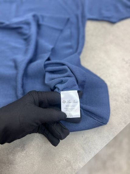 Трикотажне поло Loro Piana блакитного кольору з "V" подібним вирізом f696 | Зображення 5