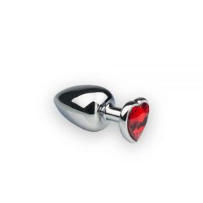 Анальна пробка металева срібна зі стразом Heart Ruby, M sexstyle