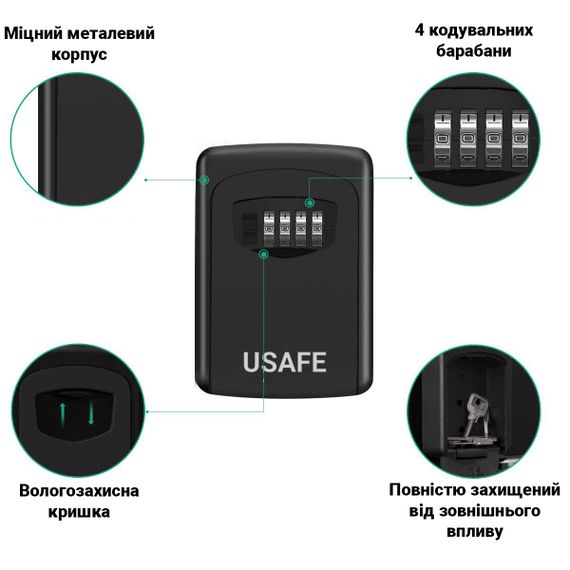 Антивандальний зовнішній міні сейф для ключів uSafe KS-04, з кодовим замком, настінний, Чорний (7532) | Зображення 6