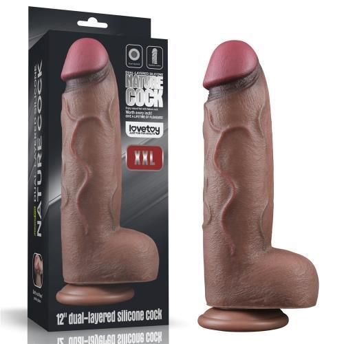 Фалоімітатор - Dual-Layered Silicone Cock XXL 12" Brown Sex Aura