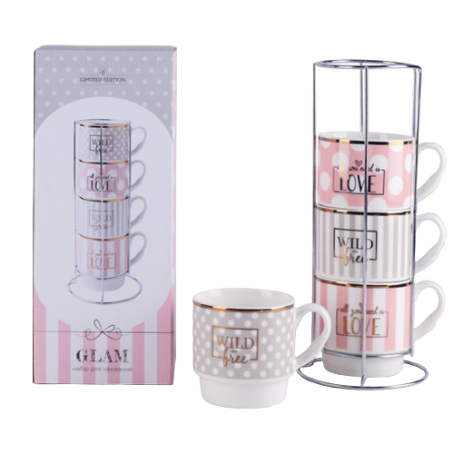Чашка LIMITED EDITION GLAM/НАБОР/4х345 мл на мет. підст