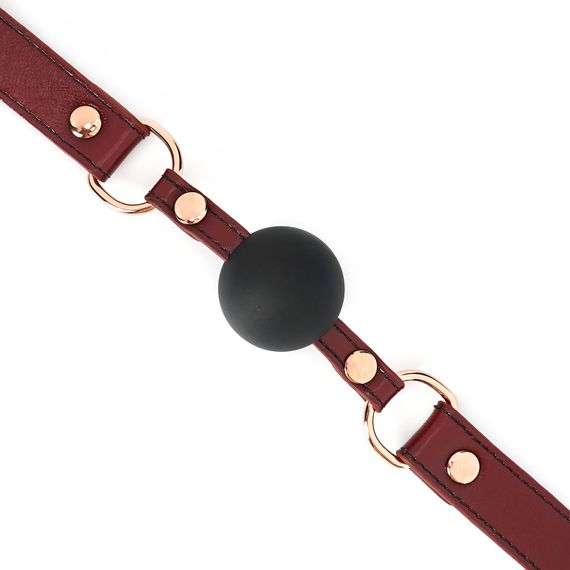 Силіконовий кляп Liebe Seele Wine Red Ball Gag, діаметр кульки 4,3 см, ремінь із натуральної шкіри | Зображення 2