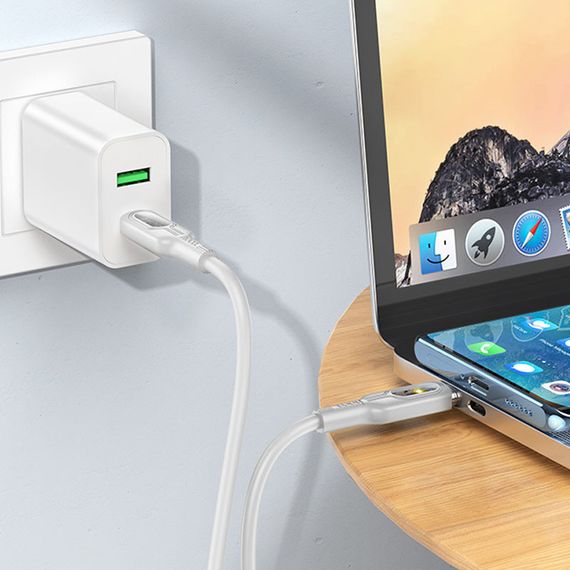 Дата кабель Hoco U120 Transparent explore intelligent power-off PD 60W Type-C to Type-C (1.2m) Gray | Зображення 3