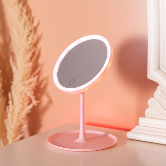 Зеркало с подсветкой круглое настольное косметическое Ø15.3 см зеркало для макияжа косметическое Розовое | Зображення 5
