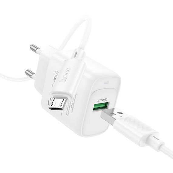 СЗУ Hoco C140A Smart QC3.0 18W (1USB-A) + кабель USB to MicroUSB White | Зображення 1