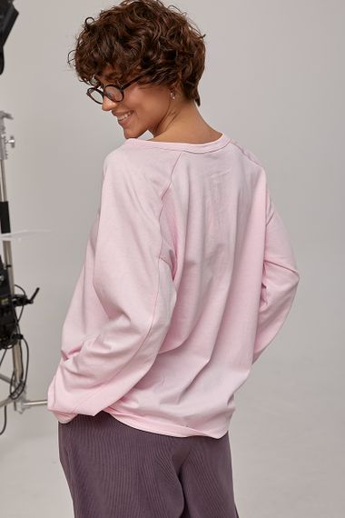 Вільний лонгслів із ґудзиками на горловині - рожевий цвет, ONE SIZE (є розміри) | Зображення 1