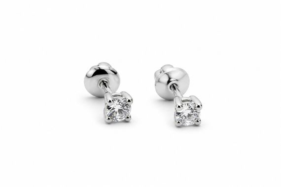 Серьги-пуссеты из белого золота c фианитами S-0394