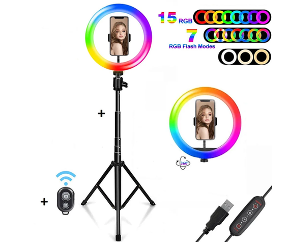Студийная 360° светодиодная LED лампа со штативом XPRO LIVE LIGHT RGB MJ38 диаметр  - 38см,  управление на проводе+пульт, мощность 25 Вт  (426_084) | Зображення 1