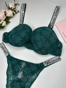 Комплект жіночої спідньої білизни Victoria's Secret зі стразами 80С, Зелений
