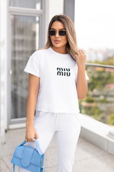 Женский летний спортивный костюм с футболкой и штанами GF1787 цвет белый размер 46/48 | Зображення 2