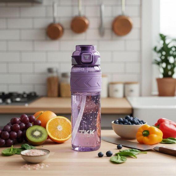 Спортивная бутылка TKK 1000 мл (1 л) - Фиолетовая Tritan BPA-free, ударопрочная эко-бутылка с антискользящим держателем | Зображення 3