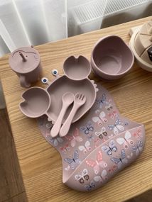 Набір дитячого силіконового посуду Краб пудра