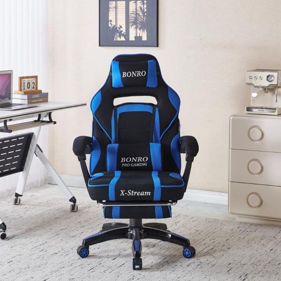 Крісло геймерське з тканини Bonro Бонро B-141 чорно-синє з підставкою для ніг (42401113) | Зображення 2