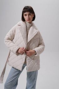 Женское стеганное пальто короткое теплое с меховым воротником 70 см XL