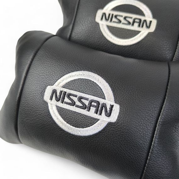 Подушки в авто 2 шт Nissan, натуральная кожа, с логотипом Ниссан, на подголовник для вашей машины | Зображення 5